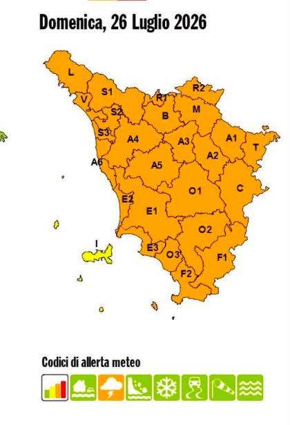 ALLERTA METEO CODICE ARANCIO del 26 luglio 2026