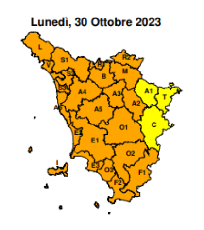 Allerta Meteo lunedì 30/10/2023