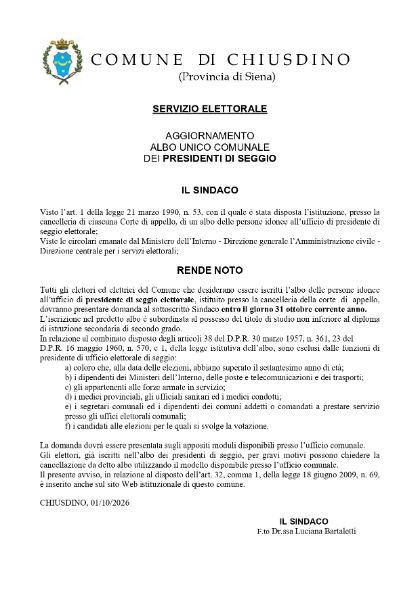 Aggiornamento Albo Presidenti di Seggio elettorale