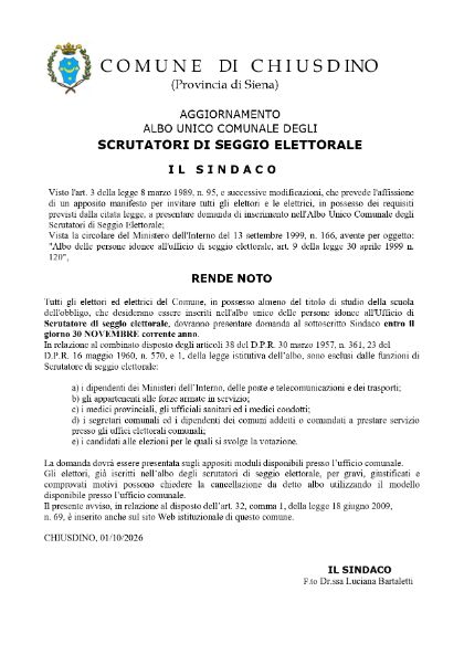 Aggiornamento Albo Scrutatori di seggio elettorale