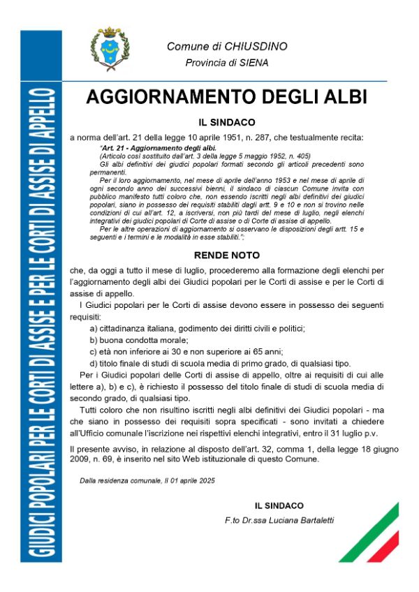 Aggiornamento albi giudici popolari